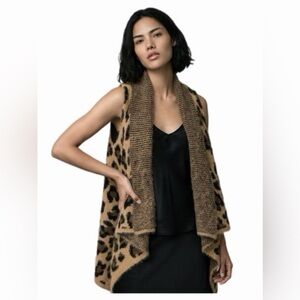 Leopard Print Open-Front Draped Cardigan Vest - Brown Leopard
